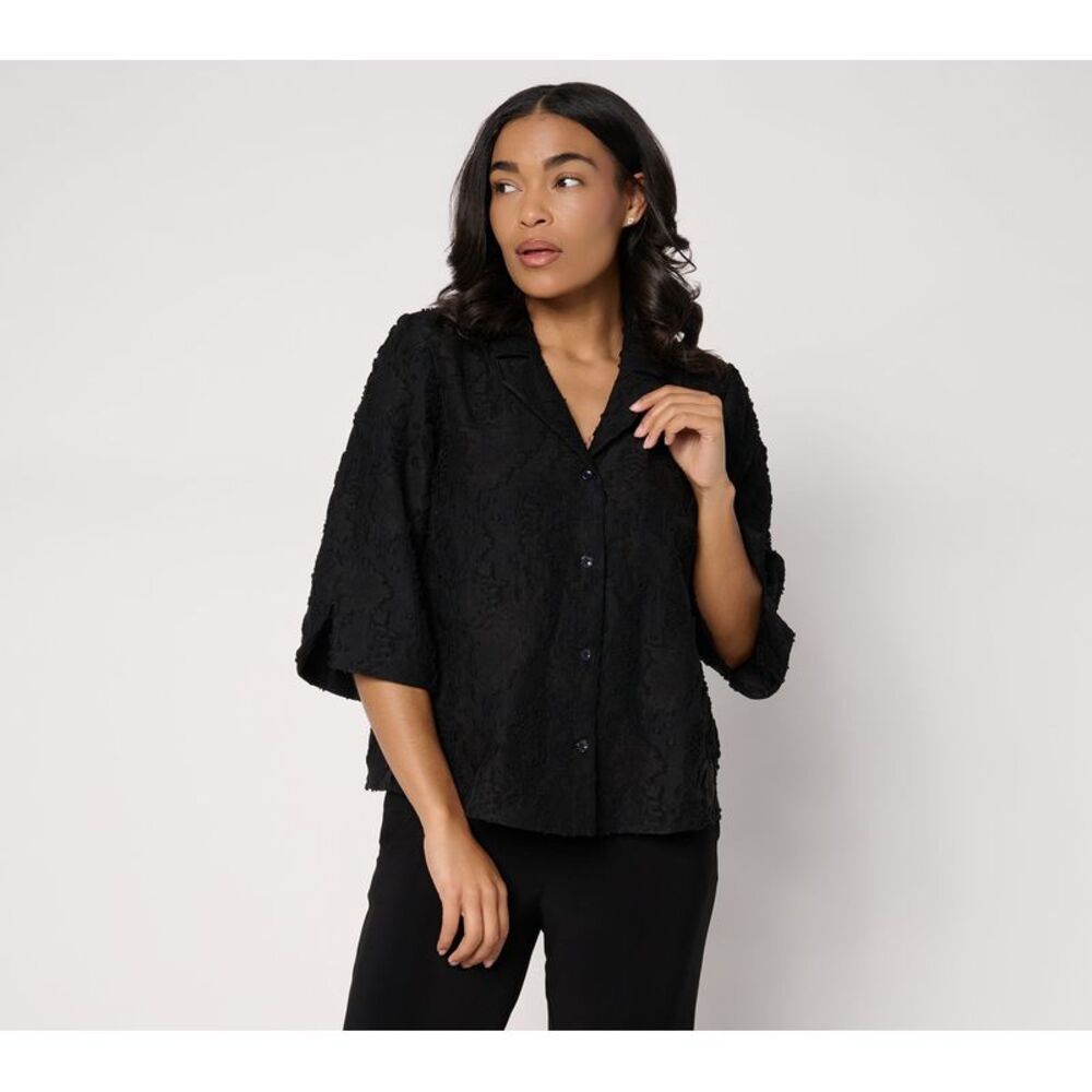 Dennis Basso Women's Top Sz S Make Your Selection: Clip Jacquard Black